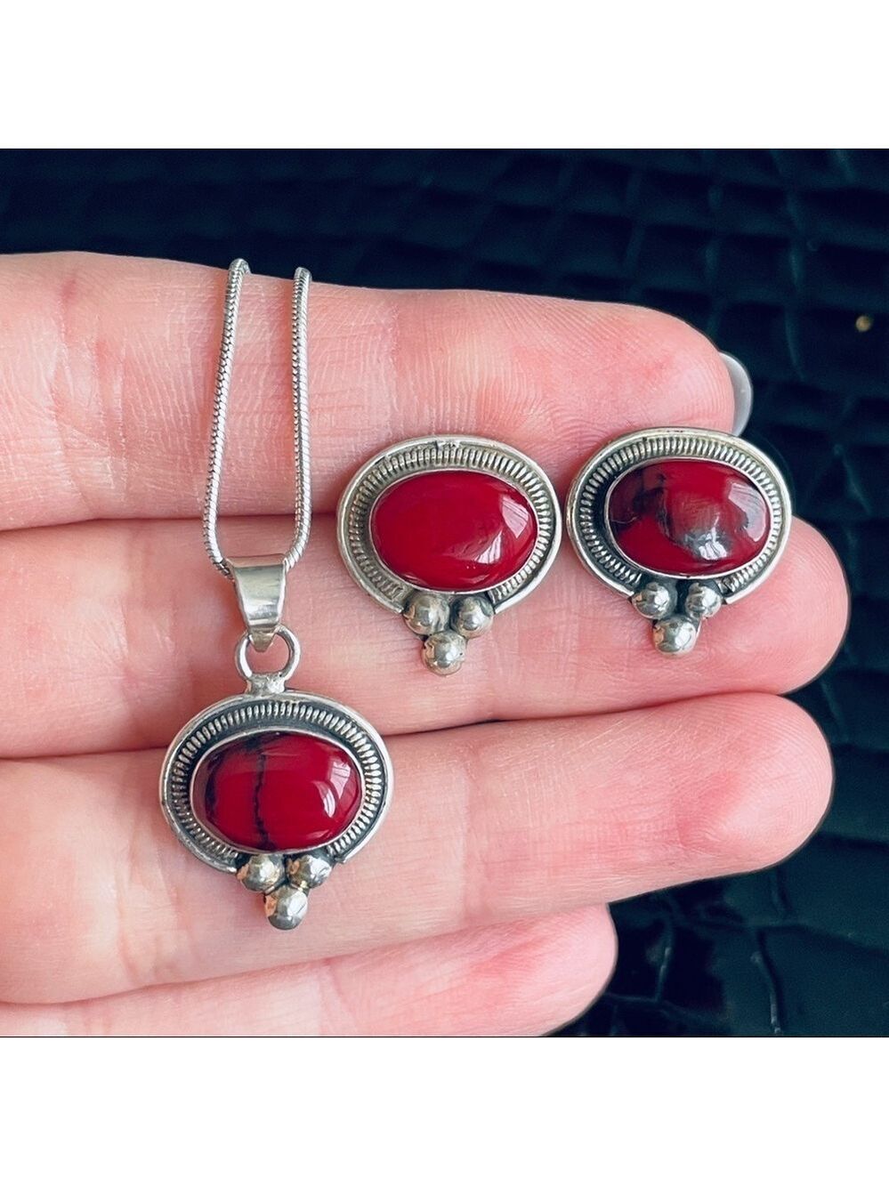 Vintage ATI Mexico Red Jasper Sterling Silver Pendant Necklace Earrings …